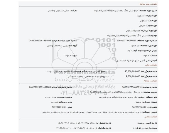 شش دانگ پلاک ثبتی3456/14بخش2اصفهان