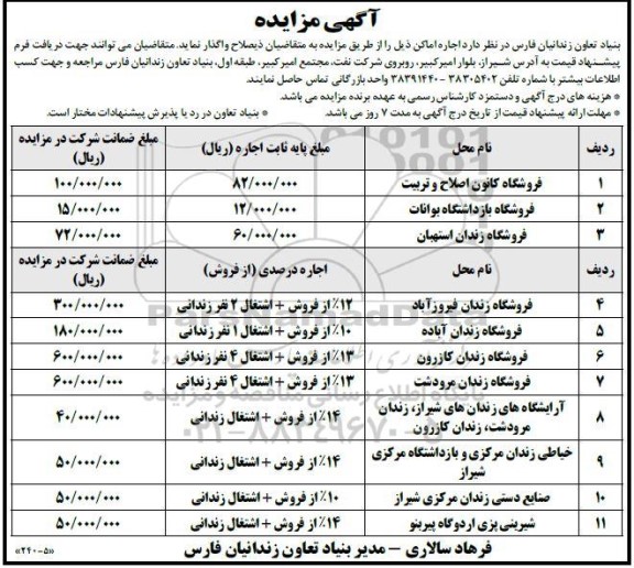 مزایده اجاره اماکن