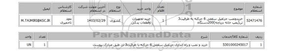 استعلام، خریدونصب  جرثقیل سقفی 6 حرکته به ظرفیت3 تن(پمپ خانه دریاچه)200دستگاه