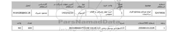 استعلام، انواع مصالح ومقاطع فلزی ساختمان