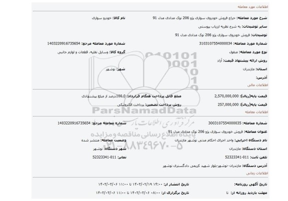 فروش خودروی سواری پژو 206 نوک مدادی مدل 91