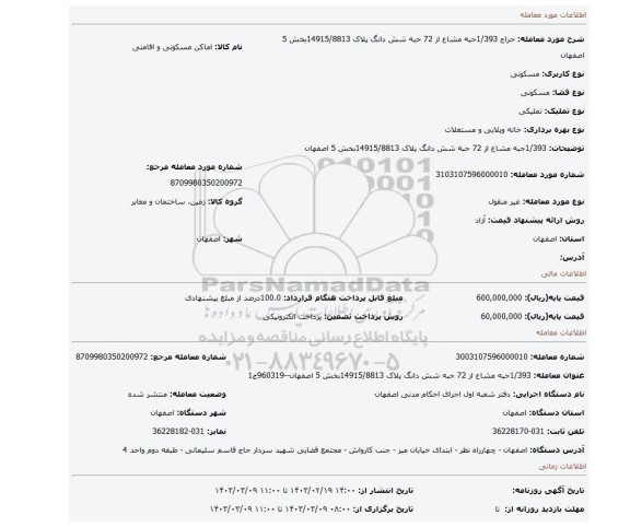 1/393حبه مشاع از 72 حبه شش دانگ پلاک 14915/8813بخش 5 اصفهان