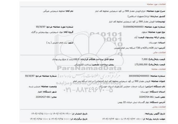 فروش مقدار 500 تن کود شیمیایی مخلوط کف انبار