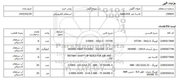 استعلام الکترونیکی، کاسه نمد GARLOCK