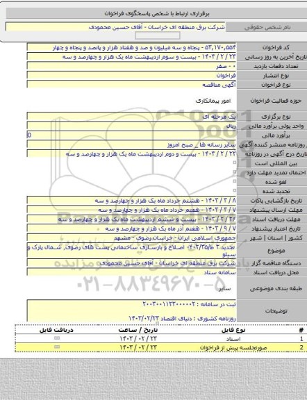 مناقصه, تجدید ۳  ط/۴۰۲/۳۵- اصلاح و بازسازی ساختمانی پست های رضوی٬ شمال پارک و سیلو