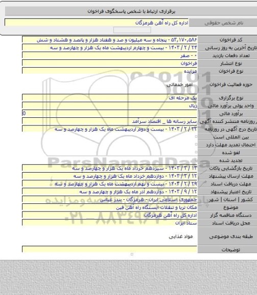 مزایده, مکان تریا و تنقلات ایستگاه راه آهن فین