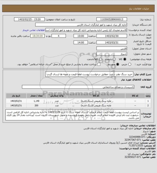 استعلام خرید سنگ نطنز سفید -مطابق درخواست پیوست لطفا قیمت و نمونه ها ارسال گردد.