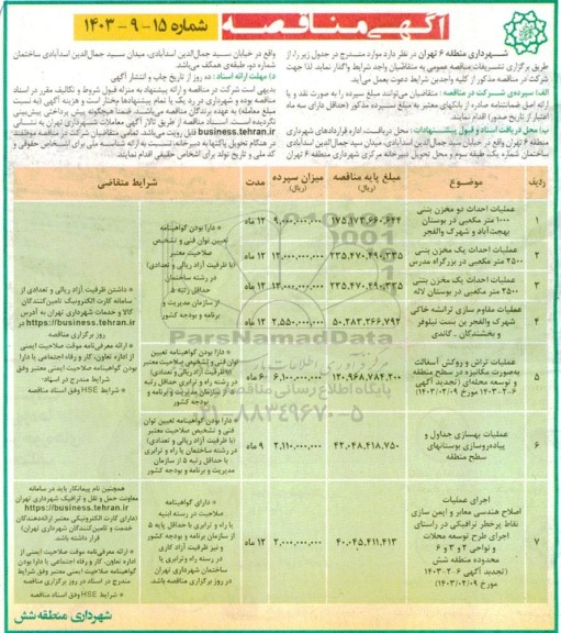 مناقصه عملیات احداث دو مخزن بتنی 1000 مترمکعبی  در بوستان....