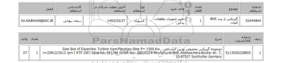 استعلام، گیربکس از برند BHS آلمان