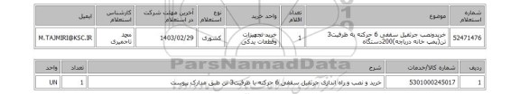 استعلام، خریدونصب  جرثقیل سقفی 6 حرکته به ظرفیت3 تن(پمپ خانه دریاچه)200دستگاه