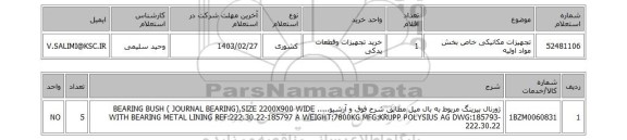 استعلام، تجهیزات مکانیکی خاص بخش مواد اولیه