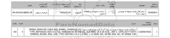 استعلام، درام کابل فنری مربوط به پوزیشنر تیپلر 1 و 2