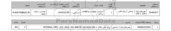 استعلام، هدرافشانک ( داخلی ) برای قالب 150 × 150