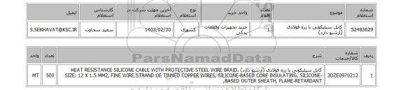 استعلام، کابل سیلیکونی با زره فولادی (آرشیو دارد)