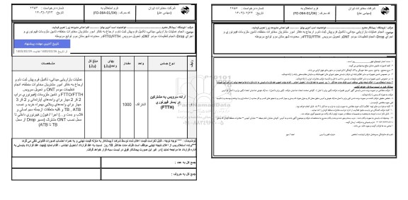 استعلام ارائه سرویس به مشترکین در بستر فیبر نوری 