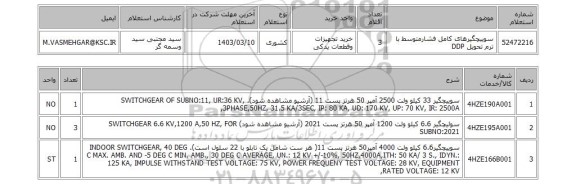 استعلام، سوییچگیرهای کامل فشارمتوسط با ترم تحویل DDP