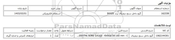 استعلام الکترونیکی، گیج داخل سنج دیجیتال برند INSIZE