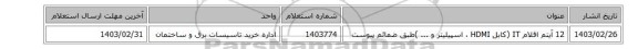 12 آیتم اقلام IT (کابل HDMI ، اسپیلیتر و ... )طبق ضمائم پیوست