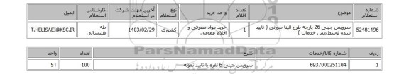 استعلام، سرویس چینی 26 پارچه طرح الینا صورتی ( تایید شده توسط ریس خدمات )