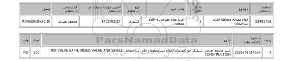 استعلام، انواع مصالح ومقاطع فلزی ساختمان