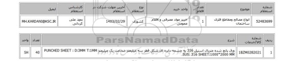 استعلام، انواع مصالح ومقاطع فلزی ساختمان