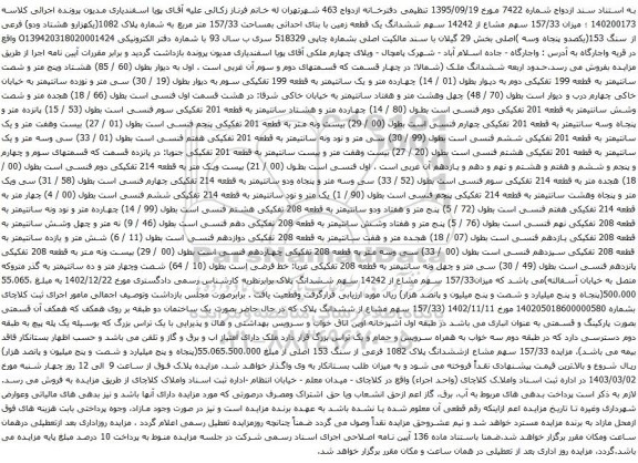 آگهی مزایده ششدانگ یک قطعه زمین با بنای احداثی بمساحت 157/33 متر مربع