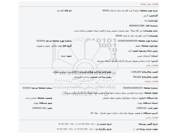 5 عدد فلاسک چای به مارک NOVIA