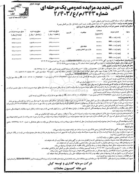 تجدید مزایده واگذاری استیجاری 6 باب غرف تجاری - نوبت دوم