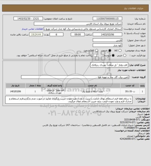 استعلام افت ولتاژ ‘ تل میلک ، موردک ,دیکانک