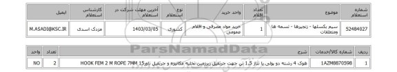 استعلام، سیم بکسلها - زنجیرها - تسمه ها ومتعلقات