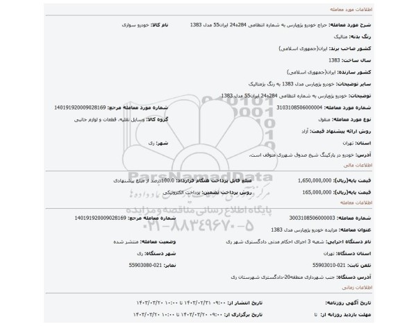 خودرو پژوپارس به شماره انتظامی 284ه24 ایران55 مدل 1383