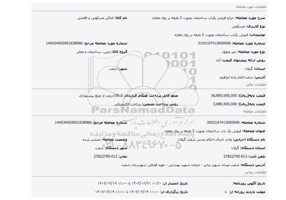 فروش یکباب ساختمان بصورت 2 طبقه بر روی مغازه