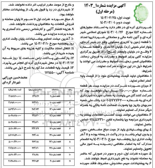 مزایده فروش تعداد 10 قطعه زمین با کاربری مسکونی - نوبت دوم