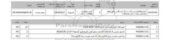 استعلام، خودروهاوماشین آلات سبک وسنگین حمل ونقل وصنعتی وراه سازی ومتعلقات