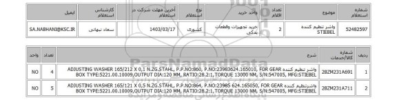 استعلام، واشر تنظیم کننده STIEBEL