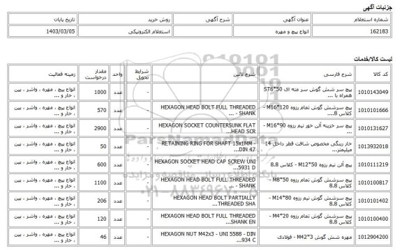 استعلام الکترونیکی، انواع پیچ و مهره