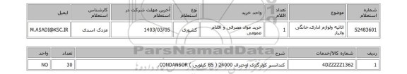 استعلام، اثاثیه ولوازم اداری،خانگی وانبار