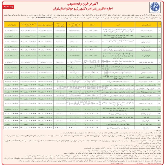 فراخوان مزایده اجاره اماکن ورزشی - نوبت دوم 