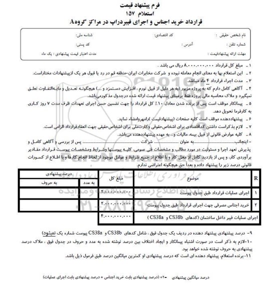 استعلام قرارداد خرید اجناس و اجرای فیبردراپ در مراکز گروهA 