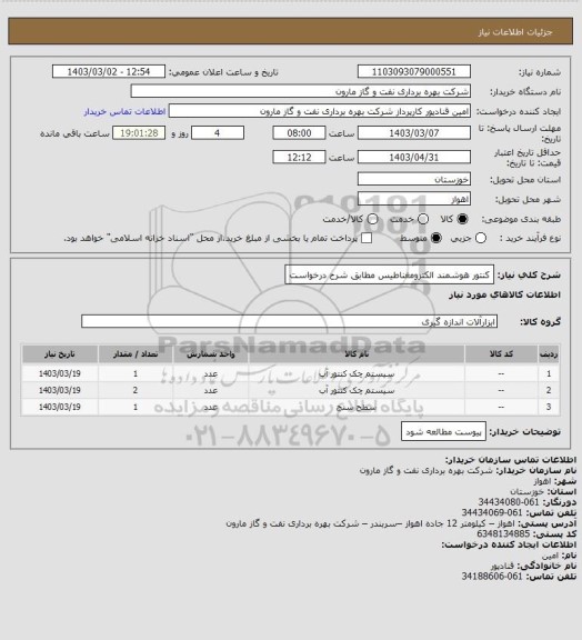 استعلام کنتور هوشمند الکترومغناطیس مطابق شرح درخواست