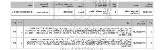 استعلام، الکتروپمپ دوزینگ دیافراگمی