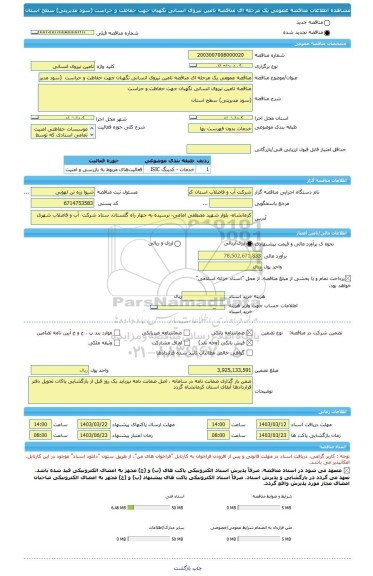 مناقصه، مناقصه عمومی یک مرحله ای مناقصه	تامین نیروی انسانی نگهبان جهت حفاظت و حراست  (سود مدیریتی)	سطح استان