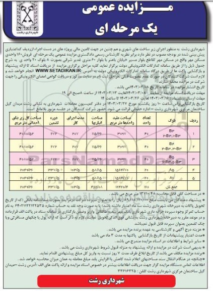 مزایده فروش 160 واحدی مسکن مهر