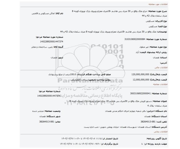 ملک واقع در 30 متری بنی هاشم -18متری معراج-روبروی پارک نوروزی-کوچه 8 متری سلمان-پلاک 42 و 44