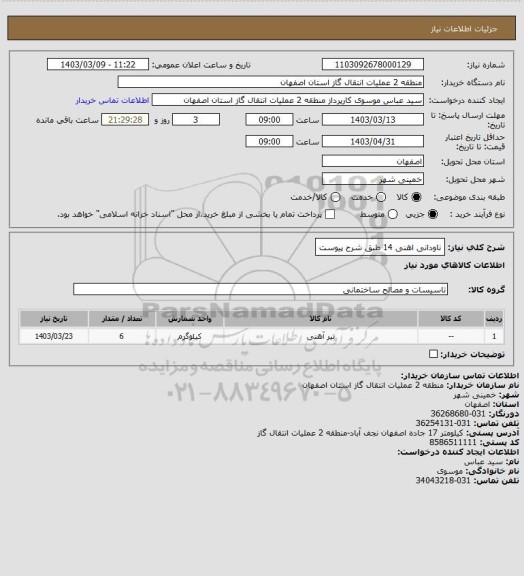 استعلام ناودانی اهنی 14 طبق شرح پیوست