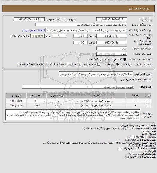 استعلام سنگ گرانیت فلفل نمکی درجه یک عرض 40 و قطر 1/8 و 3 سانتی متر