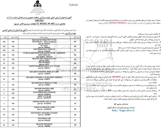 فراخوان ارزیابی کیفی قطعات سیستم اعلان حریق 