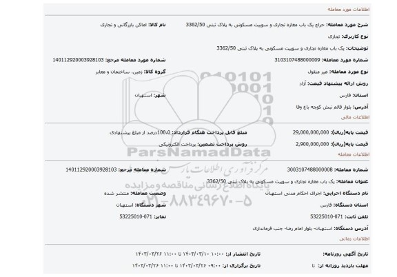 یک باب مغازه  تجاری و سوییت مسکونی به پلاک ثبتی 3362/50