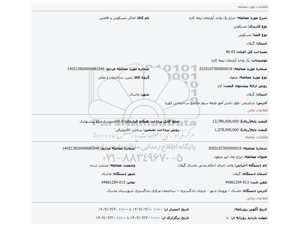 یک واحد آپارتمان نیمه کاره