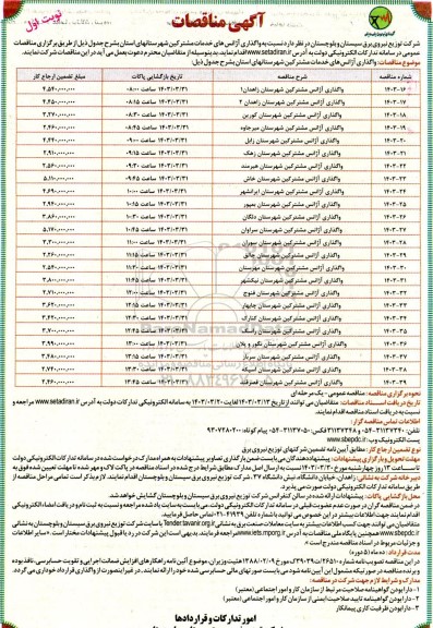 مناقصات واگذاری آژانس های خدمات مشترکین شهرستان های استان - نوبت اول